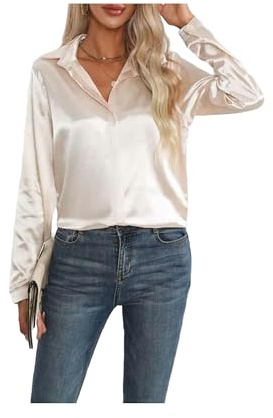 FRESQA 2023 Primavera Verano Camisa de satén Mujer Cuello en V Manga Larga Camisa de Oficina Blusas señoras Negro Blanco Seda Camisas Sueltas para Mujeres