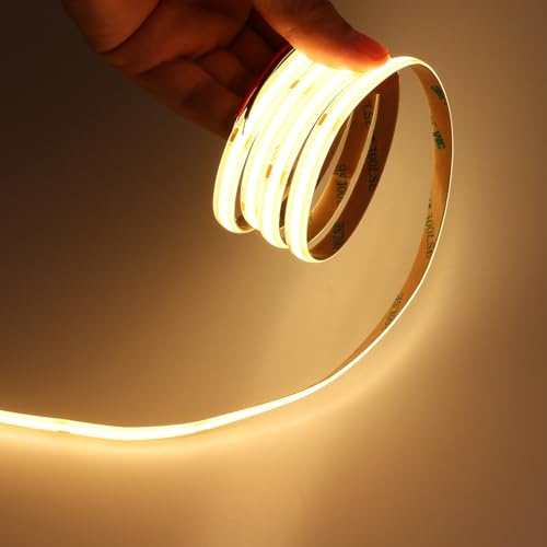 JOYLIT Striscia LED COB 24V 6M 3000K Bianco Caldo da Interni CRI 90 | Dimmerabile, 320 LEDs/m Senza Puntini, Tagliabile Ogni 5 cm, Autoadesivo Strip LED per Cucina, Armadio (Solo Luce)