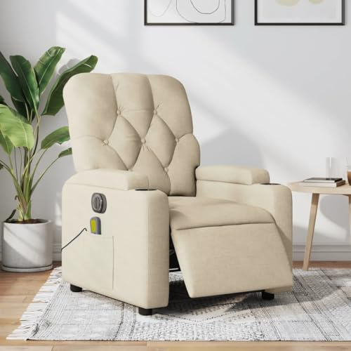 Gecheer Poltrona,Massaggiante,Elettrica,Relax,Reclinabile,da TV,da Saotto,in Tessuto,Crema,con Poggiapiedi,74x86,5x93,5 cm,Poltrona Reclinabile,Relax,Poltrona da TV,Poltrona per Anziani