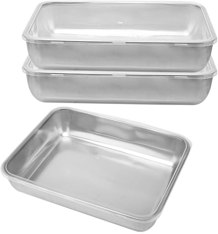 CHUIFAI 3 teglie da forno acciaio inox con coperchio, 26,3 x 21,5 x 5,7 cm, piccola teglia da forno in acciaio inox rettangolare, teglia profonda per cuocere arrosti, lavabili in lavastoviglie