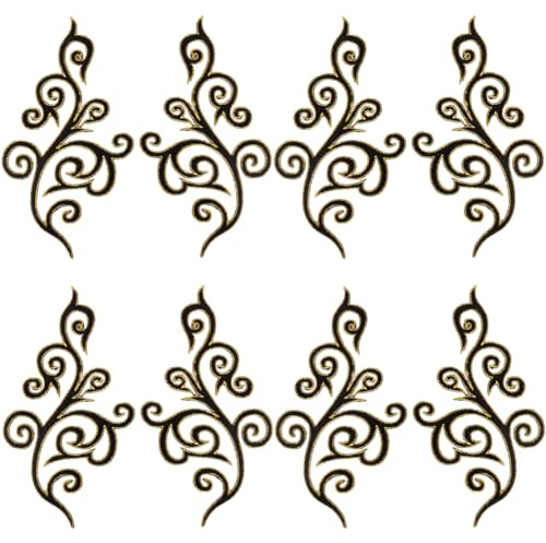 GORGECRAFT 5 Paar Blumen-Stickerei-Applikation Goldener Besatz Ethnischer Stil Zum Aufnähen Und Aufbügeln Kranz-Aufnäher Florale Bestickte Applikationen DIY-Näharbeiten Kleidungsdekoration Schwarz