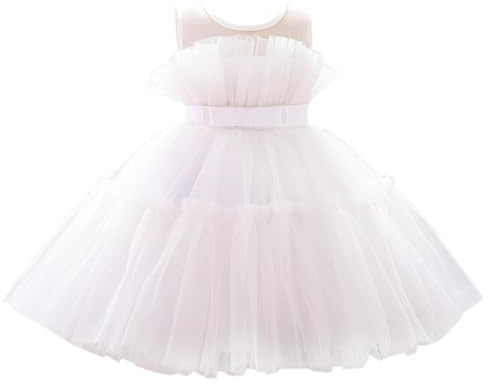 Lito Angels elegant klänning bröllop blomsterflicka balklänning tyllklänning för baby barn flickor, svart mintgrön, Vit, 12-24 månader