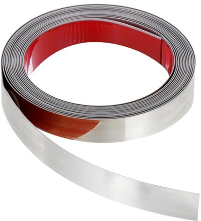 PATIKIL Moulure de Plinthe Murale 16Pieds x 0,8Pouces, Moulure Flexible Autocollante avec Finition Miroir en Acier Inoxydable pour la Décoration Murale, Protection Murale, Argent Miroir