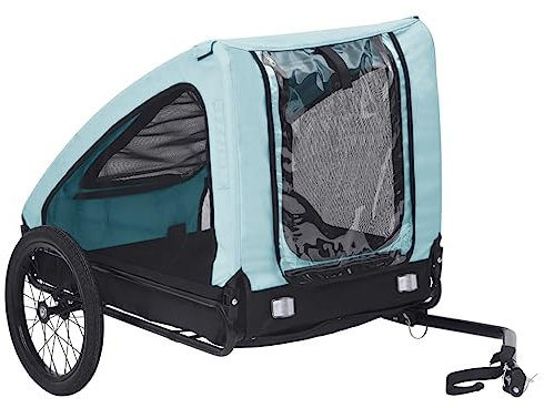 Homgoday Haustier-Fahrradanhänger Blau und Schwarz, Hunde-Fahrradanhänger, Haustierwagen Träger mit Sicherheitsflagge für Fahrrad, Haustier-Fahrradwagen für kleine & mittelgroße Haustiere Reise Tiere