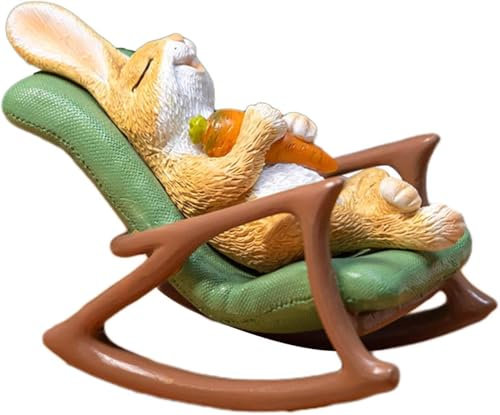 SHGDAIO Statue de Lapin avec Chaise à Bascule, Sculpture de Lapin élégante pour terrasse, Amis et Famille, Cour, Porche, Maison, Carotte