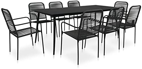 IKAYAA Garten essgruppe 8 Personen Gartenmöbel Set 8 stühle mit Tisch Gartentisch mit 8 stühlen Set Gartengarnitur Sitzgarnitur Baumwollseil und Stahl-9-tlg-2