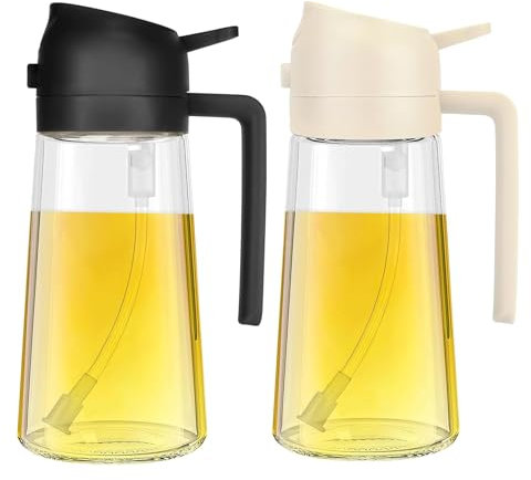 SWEET VIEW 470ml 2 en 1 Dispensador de Aceite y Pulverizador de Aceite, Vertedor Dispensador de Aceite de Oliva para, Cocina, Cocinar,Freidora de Aire,Ensalada, Barbacoa (Negro,Blanco)