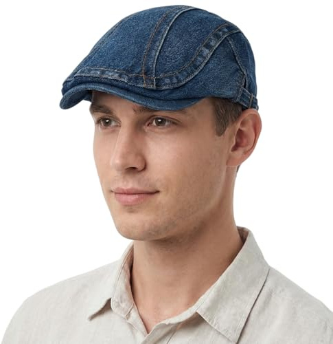 HIQIU Jeans Schiebermütze Herren - Verstellbar Gatsby Flatcap aus Denim Schirmmütze Damen Efeu Hut Newsboy Cap Baskenmütze