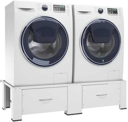 AUVYI Waschmaschine Sockel Untergestell mit Schubladen Weiß 127x54,5x32,5 cm Doppelte Sockel Tragfähigkeit 200 Kg Kühlschrank und Trockenmaschinen Sockel mit Rutschfesten Pads Waschmaschinenzubehör