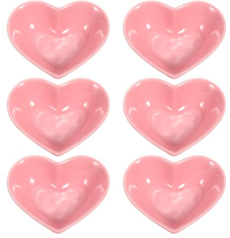 sourcing map Rosa herzförmige Keramik-Dip-Schüssel, 30,5 cm, Porzellan-Schale, 6 Stück, Mini-Vorspeisenteller, Gewürzschalen für Küche, Zuhause, Hochzeit, Party, Restaurant
