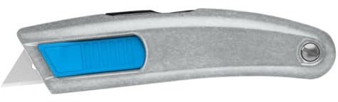 MARTOR Coltello di sicurezza non verniciato con lama trapezoidale in acciaio inox, rientro lama, SECUPRO MEGASAFE, cutter professionale, alluminio, per destrorsi e mancini, logistica, certificato GS