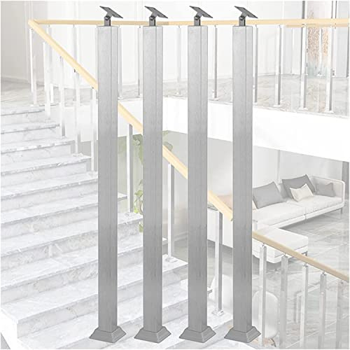 Main courante en inox pour escalier, poteaux de balustrade argentés avec balustres et goupilles, fixation au sol pour rénovation d'escalier intérieur et extérieur.
