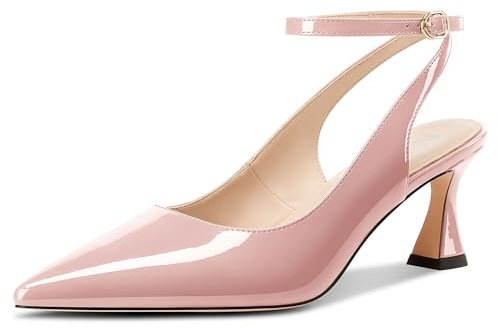 NobleOnly Donna Chiusa a Punta Cinturino alla Caviglia Gattini Tacco Heel Slingback Dress da Matrimonio Casual Pumps 6 CM Heels Rosa Pallido 39 EU