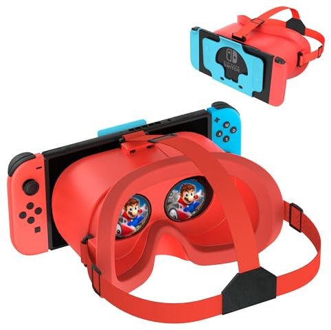 Cuffie 3D per realtà virtuale VR per Nintendo Switch & Switch modello OLED (rosso e blu)