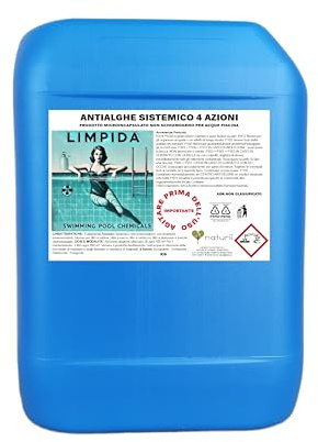 kg 5 Limpida Antialghe Piscina Sistemico Microincapsulato Non Schiumogeno e Termoresistente Azzurrante, Schiarente, Fungicida Adatto per Tutti i Filtri Piscina e Vasche Idromassaggio