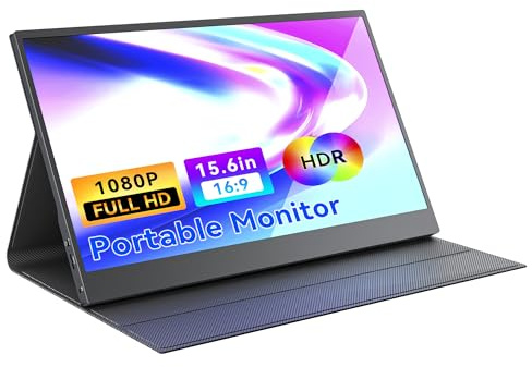 ZefcS Monitor portátil de 15.6 pulgadas FHD 1080P 60Hz IPS Dual USB-C y mini HDMI, monitor de juegos ultra delgado con cubierta inteligente, Plug & Play para laptop, PC, Mac, teléfono, PS5