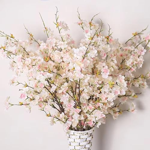 Augesak 4 pièces Fleurs Cerisier artificielles,Fausses Fleurs décoratives,Fleurs artificielles en Plastique pour la décoration de la Maison de Mariage