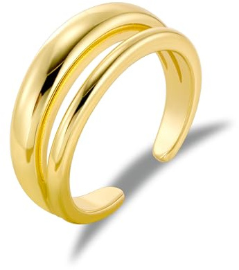 ALEXCRAFT Silver/14K Goldplated Large Wide Adjustable Tumb Rings for Women | Adjustable Open Large Chunky Thick Wide Curved Smooth Ring Heart Bow Ring Fashion Large Finger Thumb Ring for Women Lady