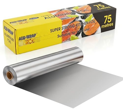 Aluminium Foil Wrap Roll 300mm x 75m | Food Grade Kitchen Catering Foil Paper | Thin High Quality Multipurpose Cooking, Baking, Wrapping, Storage | Freezer Safe Household Commercial Use