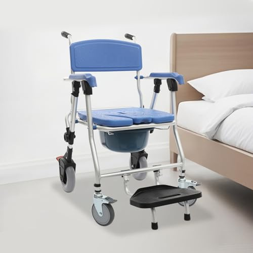 DSYOGX Fauteuil roulant pour la douche, siège de douche, commode pour toilettes de hocket, fauteuil roulant portable, capacité de charge maximale 150 kg, sur roulettes