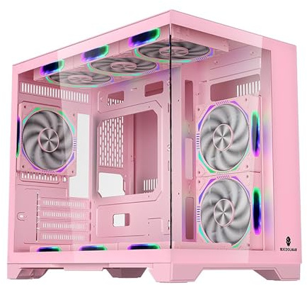 Caja For Juegos, Caja For Juegos De PC De Torre Media M-ATX/ITX - Puerto USB 3.0 De E/S Frontal - Panel De Vidrio Templado - Admite Refrigeración por Agua Y Aire(Pink)
