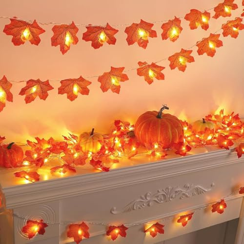 KATELUO Catena Luminosa Autunnale a Batteria, 3 Metri 20 LED Autunno Foglia d'acero Ghirlanda Luci Halloween, Foglie di Acero Luci Decorazioni Autunnali per Halloween, Ringraziamento, Natale, Feste