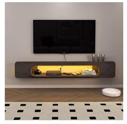 Lizhuzhuzs28 Moderne Meuble TV Flottant avec éclairage LED, étagères TV murales avec 1 étagère Ouverte Console(Bruin)