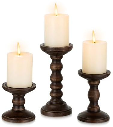 Staymoment Kerzenständer Holz Landhausstil Deko: 3er Set Kerzenhalter Stumpenkerzen Wohnzimmer Deko Vintage Tischdeko Esstisch Kerzenständer Groß Landhaus Dekoration Fensterbank