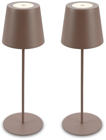 BRILONER - 2er-Set LED Tischlampen kabellos mit Touch, dimmbar in Stufen, höhenverstellbar, Nachttischlampe, Leselampe, Campinglampe, Tischleuchte, Akku Lampe, Outdoor, 12x36 cm, Umbrasand