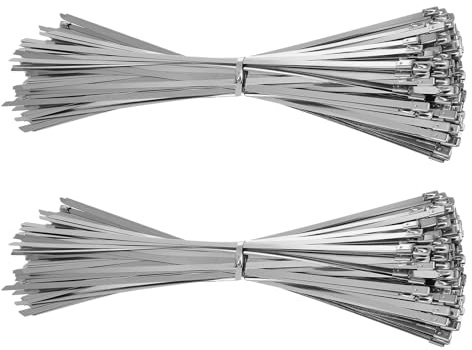 DIYEAH Bridas de acero inoxidable de 200 piezas: bridas metálicas autoblocantes resistentes para cables, resistentes, para envolver tubos de escape, reparar cercas y marquesinas.