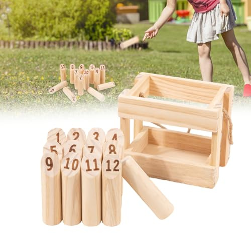 Number Timber Toss Game Stick Throwing Game made of Hardwood, with Wooden Crate,12 Stick, Wooden Throwing Game for Outdoor,Garden,Lawn,Party,Molkky Game for Family,Groups, 2-6 Players, 6+ Age