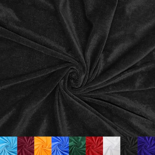 2 Meter Pannesamt Stoff Meterware Samtstoff Schwarz Glänzender Stretch Samt 160cm Breit Brilliant Samt, edler Pannesamt Dekostoff Karneval Tischdecke samt Stoffe zum Nähen Vorhänge Gardinen Bühne Deko