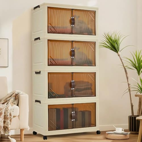 Lidzopas Faltbarer Kleiderschrank 57 × 31 × 113 cm, Kunststoff-Klappkommode mit Magnetischen Türen, Stabil Mehrzweckschrank für Kinderkleidung Aufbewahrung von Spielzeug ﻿