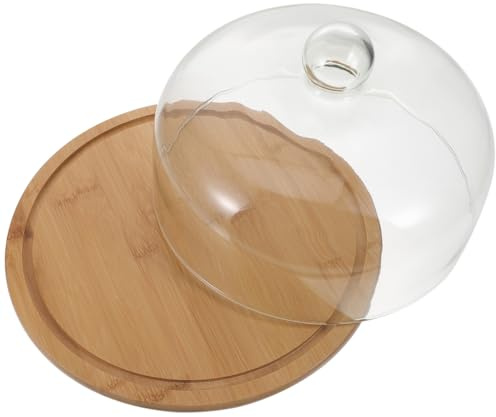 Didiseaon Cake Stand with Glass Dome Cake Display Stand with Lid Wooden Tray Food Cover Set for Dessert Fruit Bakery Display at Birthday Wedding Party Kitchen
