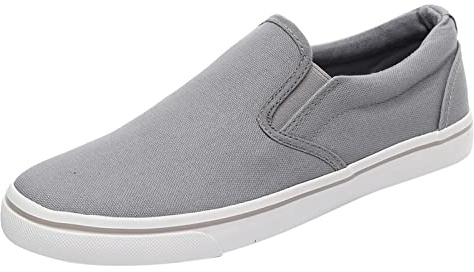Generisch Scarpe da ginnastica da uomo in pelle, basse da infilare, a bocca piatta, semplici, per il tempo libero, da lavoro, grigio., 43 EU