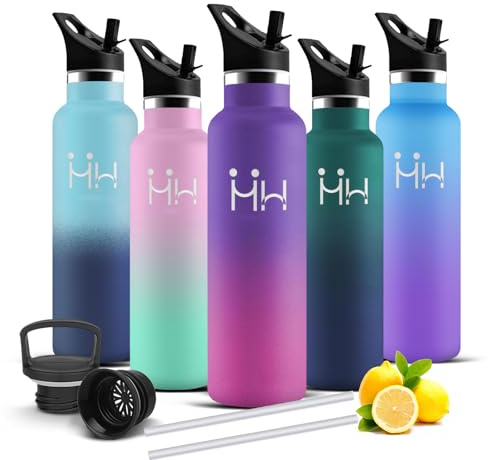 Mujigaga Gourde Isotherme, 750 ml Bouteille Isotherme, sans BPA, Gourde Inox, Anti Fuite, Gourdes Paille Adulte, Double Isolation, Bouteille d'eau pour Voyage, Escalade, Camping, Randonnée