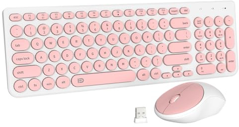 Wireless Keyboard and Mouse Combo, FD iK6630 Fashion Summer Keyboard and Mouse Set (Salmon Pink & White)