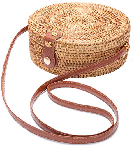 XMLMRY Rattan Bag Summer Purses Straw Beach Bag Woven Wicker Vacation Handbags Basket Crossbody Shoulder Straw Purse Beach Bags Gifts for Women
