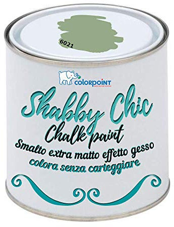 Pittura Shabby Chic CHALK PAINT 1 Litro - Extra Opaca Colora senza Carteggiare 22 COLORI VINTAGE (Verde Salvia 6021)