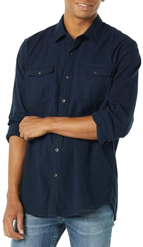 Amazon Essentials Camisa de Franela con Corte Recto, Dos Bolsillos y Manga Larga Hombre, Azul Marino, XS