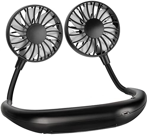 BOSONER Nackenventilator Hals Ventilator Tragbarer: 2000mAh Halsventilatoren mit USB Leise Portable Neck Fan - Mini Ventilator für Outdoor Büro Camping Reisen (All Black)
