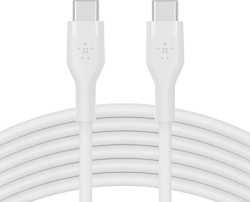 Belkin BoostCharge Flex cable USB C a USB C de silicona, cable de carga rápida Power Delivery con certificación USB-IF para iPhone 16 y 15, Galaxy S24, iPad, MacBook, Note, Pixel y más, 3 m, blanco