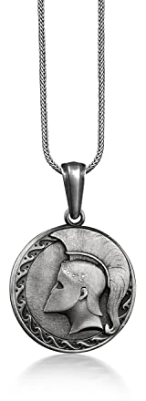 BySilverStone Jewelry Korinthische Krieger-Halskette Für Männer, Spartanische Münzhalskette Aus Sterlingsilber, Antike Griechische Halskette Für Freund, Okkulte Halskette Für Papa