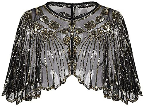 SPORTARC Vintage Boutique Schal mit Perlen und Pailletten, 1920er-Jahre, Retro-Schal, Flapper, Dekoration, Abendparty, Umhang