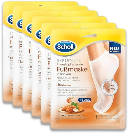Scholl EC intensiv pflegende Fußmaske Honig und Mandel – Feuchtigkeitsspendende Pflege – 6 x 1 Paar Einwegsocken