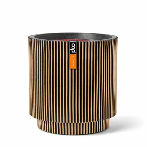 Capi Europe - Gefäß Zylinder Groove NL - 35x38 - Gold - Blumentopf für den Innen- und Außeneinsatz - Übertopf - Pflanztopf - Pflanzgefäß - Kunststoff - KGVGB882