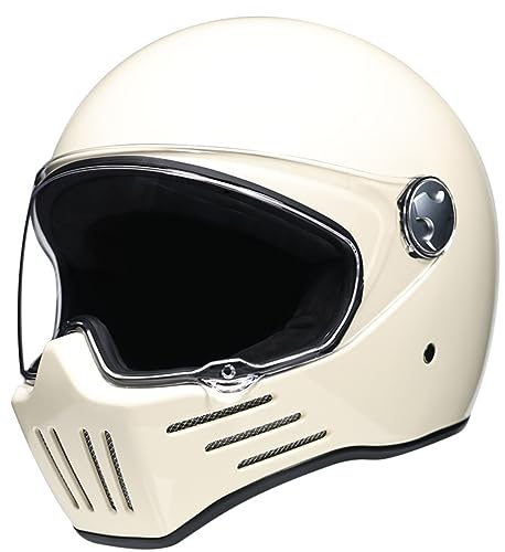 Motorrad-Klapphelm Mit Sonnenblende, Retro-Offroad-Helm, ECE/DOT-Zugelassener Lokomotiv-Moped-Helm, Für Erwachsene, Integralhelm E,XXL=(63-64cm)
