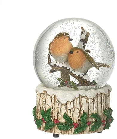 Heaven Sends Robins on Perch Musical Christmas Snow Globe