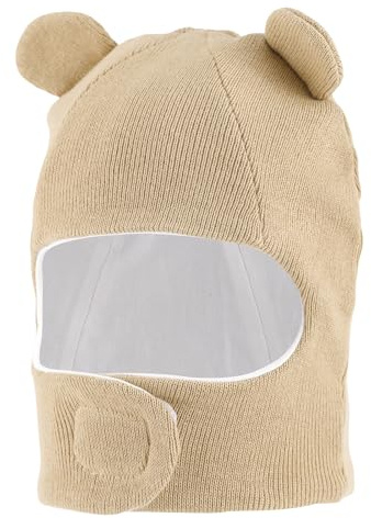 LACOFIA Baby Schalmütze Kleinkind Jungen Mädchen Schlupfmütze Kinder Warm Wintermütze Earflap Beanie Strickmütze Bär Hut mit 2 Öhrchen Khaki 2-4 Jahre L