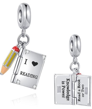SBI Jewelry I Love Reading Book Charm Compatible Pandora Charm Bracelet Pencil Knowledge is Power Christmas Family Friend